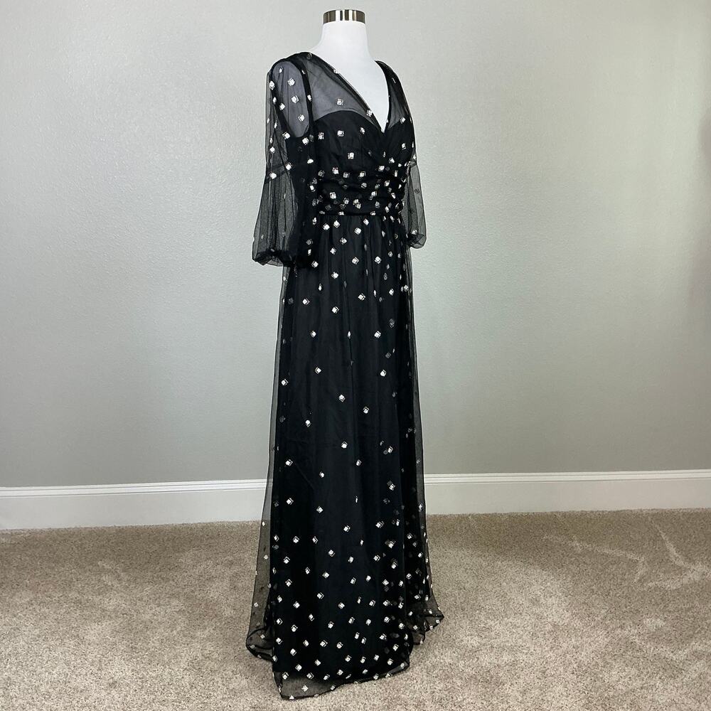 Adrianna Papell Glitter Dot Fit and Flare Evening Gown Black/Gold Size 6 Dress - Picture 3 of 12
